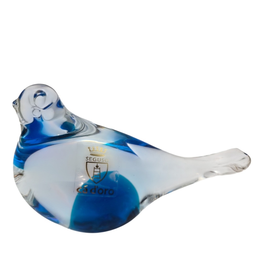Seguso Cristais Ca D'Oro Art Glass Bird Figurine Vintage Brazilian Glass w Box